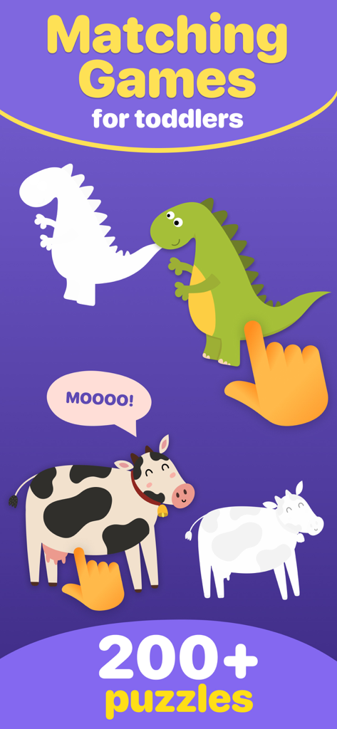 A educational matching game for toddlers featuring dinosaur and cow puzzles