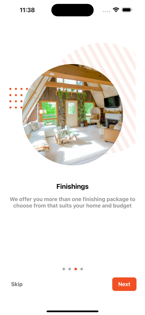 Renzo - 렌조 모바일 앱 온보딩 화면으로, 부동산 마감 패키지 옵션이 표시됩니다.