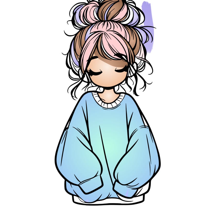 girl with baggy sweatshirt and messy bun