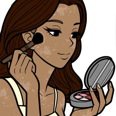 little girl putting on makeup