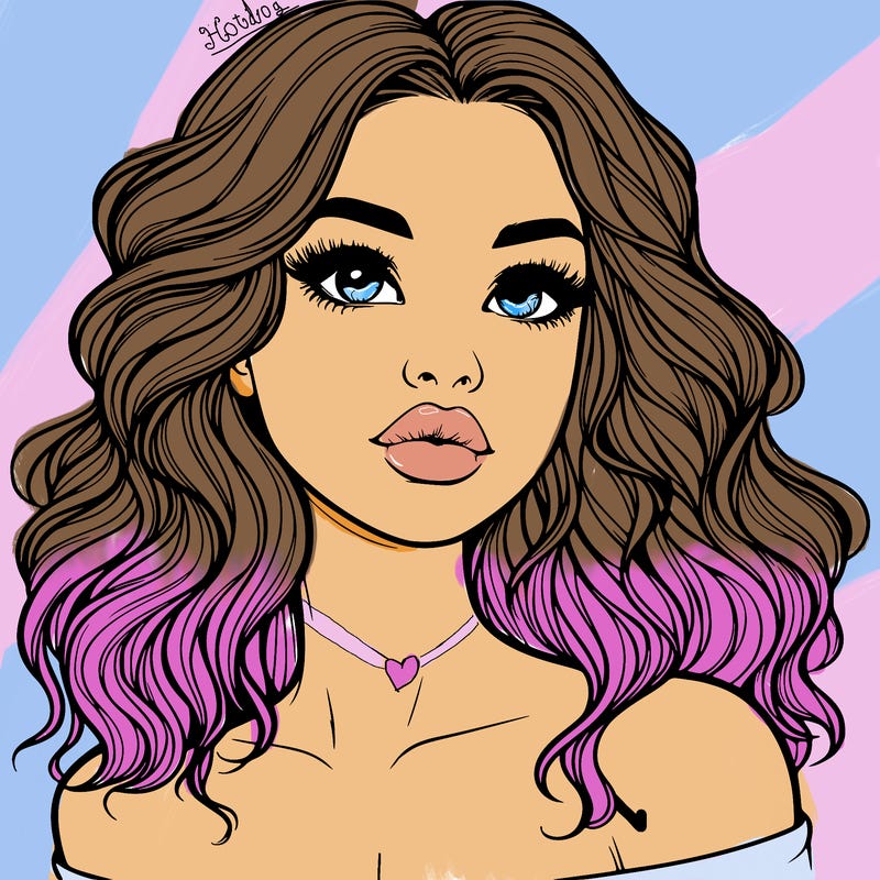 realistic girl with wavy hair and lips