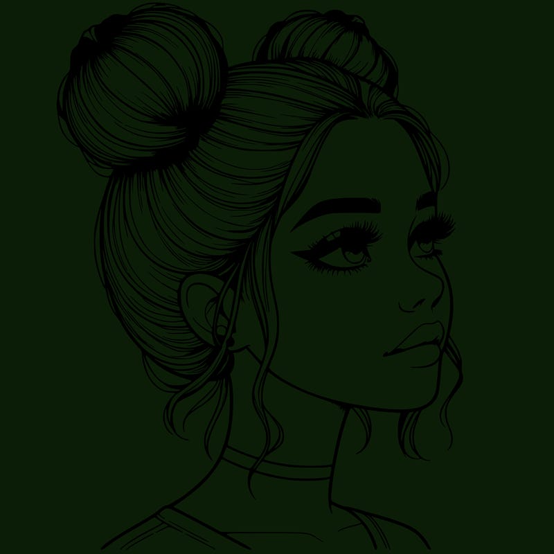 realistic girl with buns on the top of her head