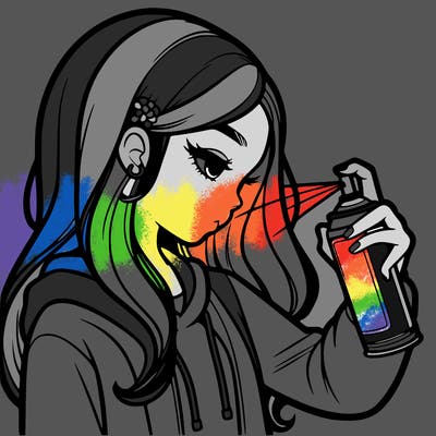 a realistic girl spray painting