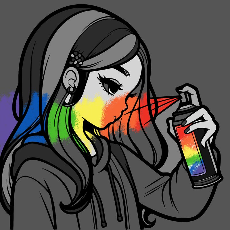 a realistic girl spray painting