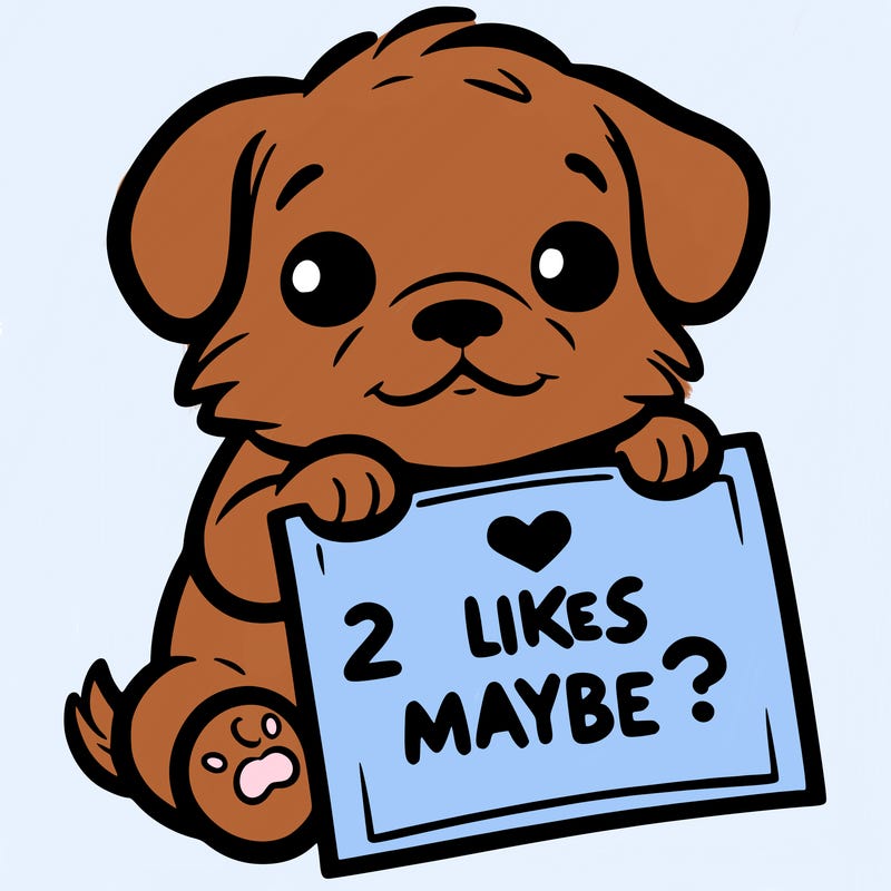 a puppy holding a sign that says 2 likes maybe?