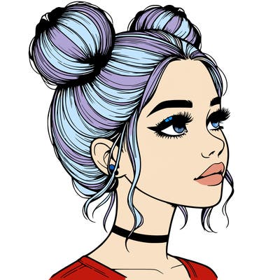 realistic girl with buns on the top of her head