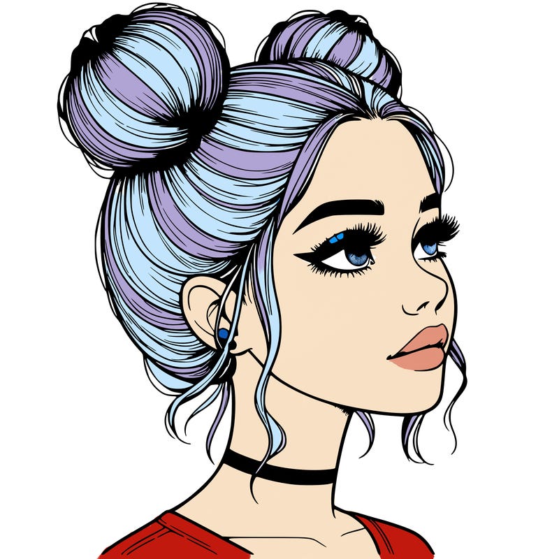 realistic girl with buns on the top of her head