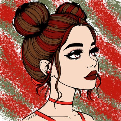 realistic girl with buns on the top of her head