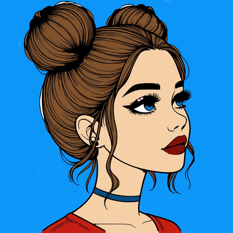 realistic girl with buns on the top of her head