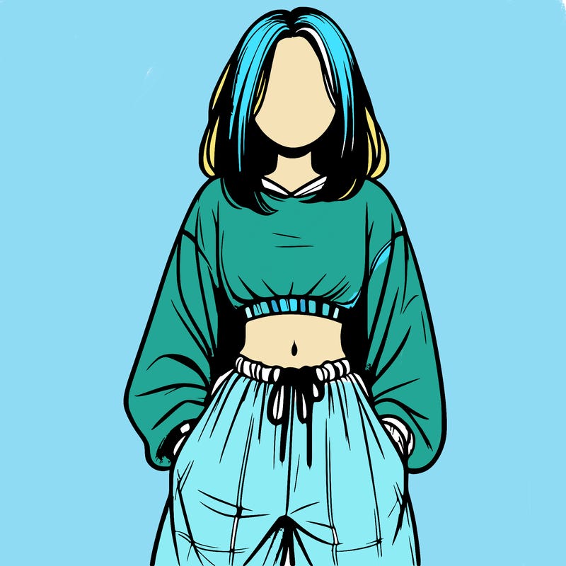 realistic girl faceless with baggy pants and a crop top