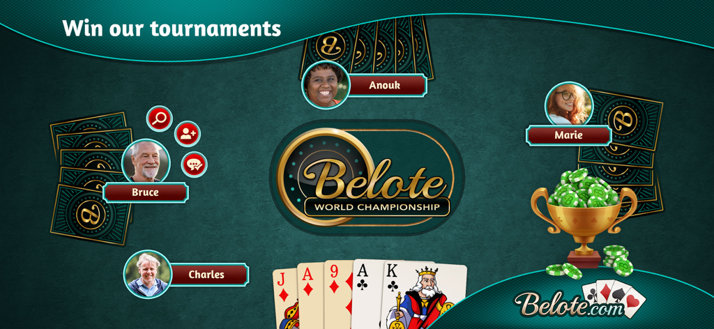 Belote.com - Coinche & Belote - Championnat du monde de Belote en ligne : parties endiablées, joueurs de tous horizons et trophée du vainqueur