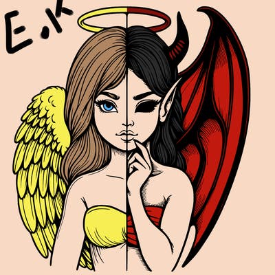 realistic angel half demon