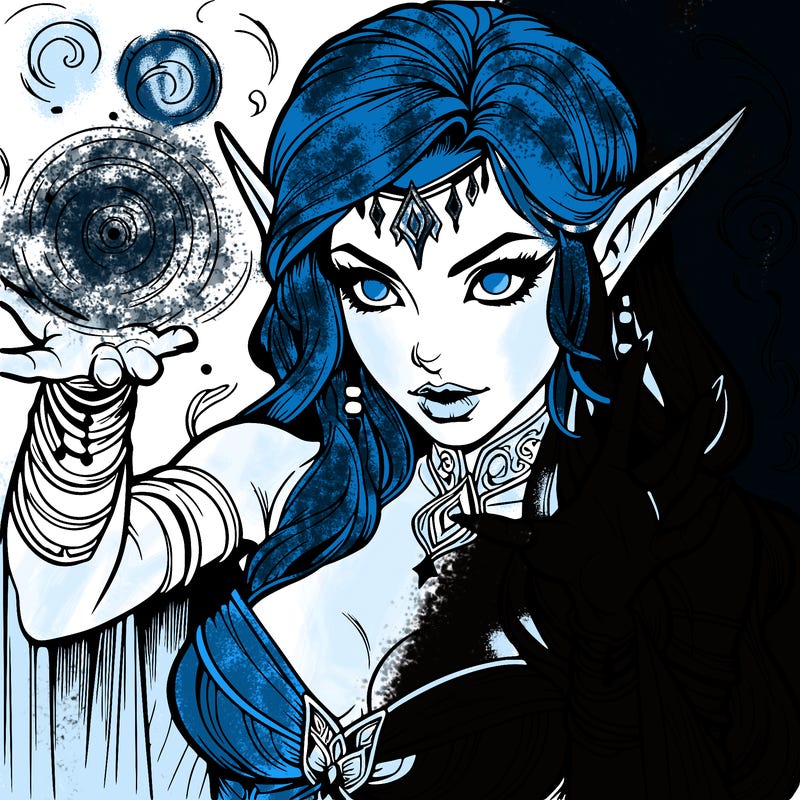 realistic scary beautiful elf sorceress casting spell