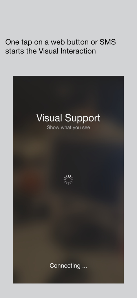 Écran de chargement de l'application Visual Support affichant l'état de connexion pour une session d'assistance à distance