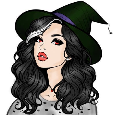 realistic witch girl with wavy hair and lips