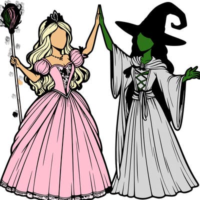 detailed realistic split of a princess and a witch
