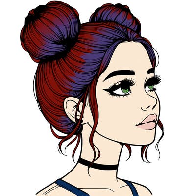 realistic girl with buns on the top of her head