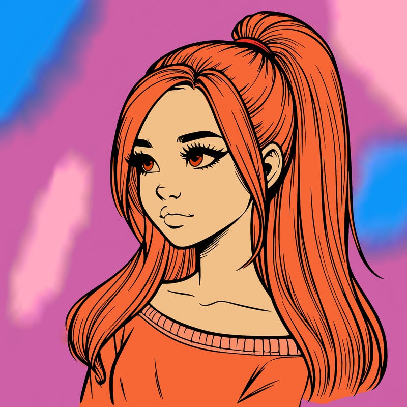 realistic girl with a high ponytail