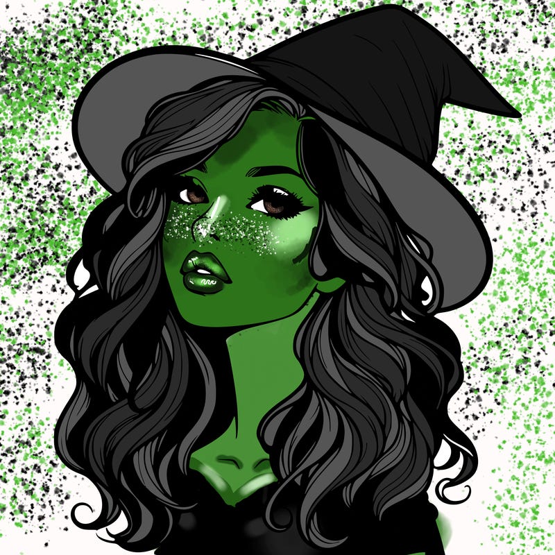 realistic witch girl with wavy hair and lips