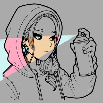 a realistic girl, spray painting