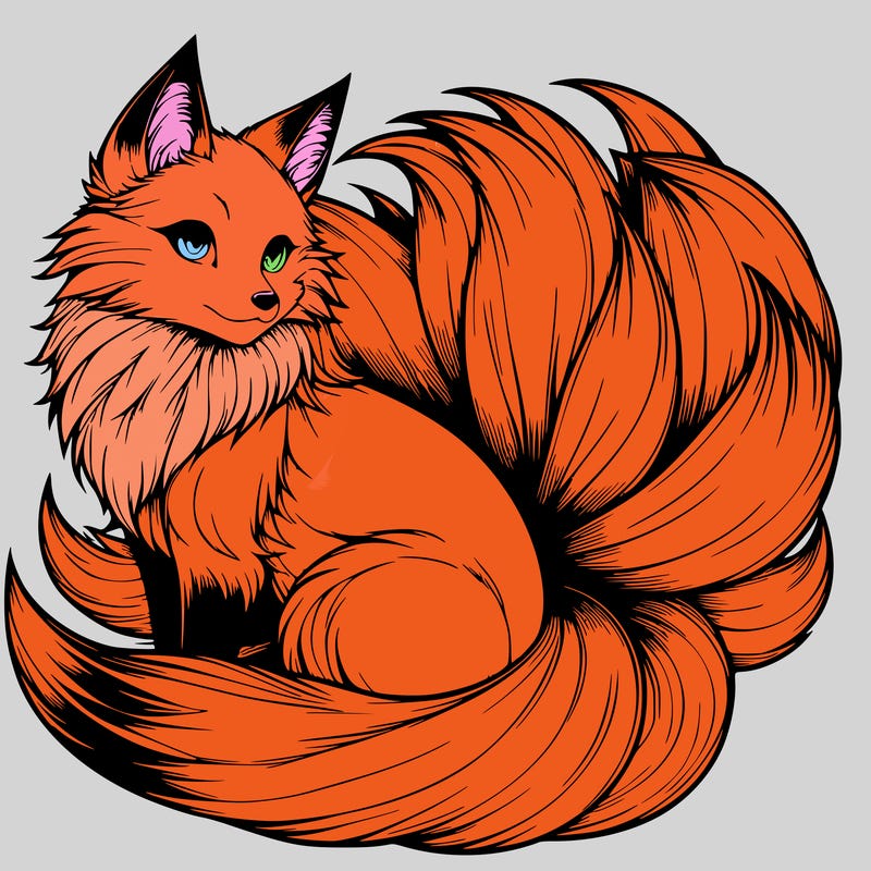 realistic detailed 9 tailed anime fox