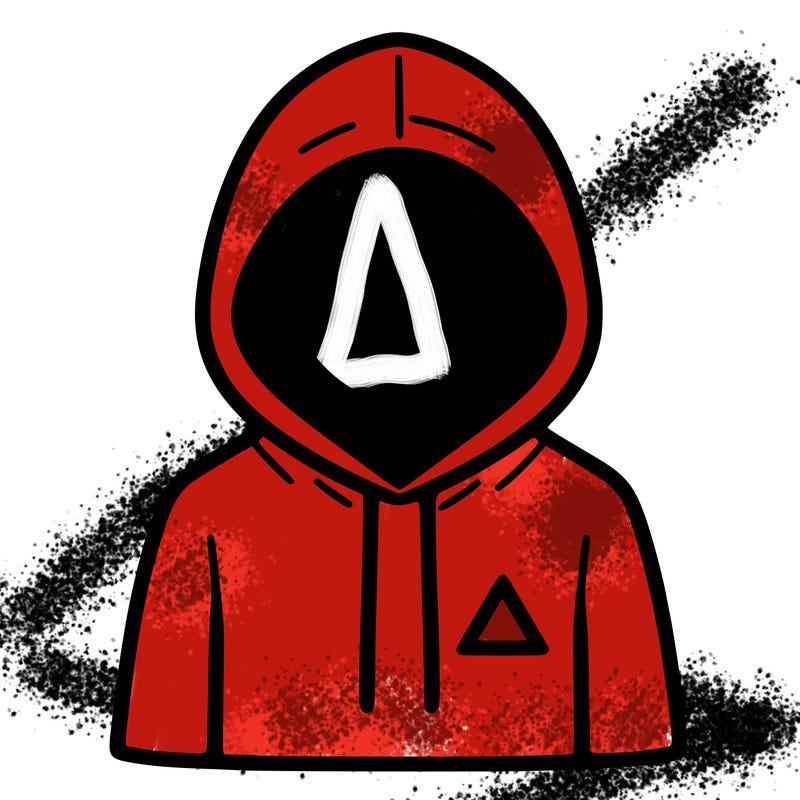 a person with non face waering a hoodie with a small triangle symbol