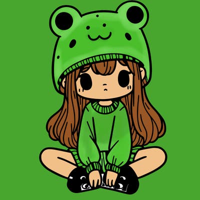 a girl wearing a frog hat and some frog socks