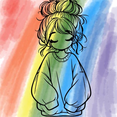 girl with baggy sweatshirt and messy bun