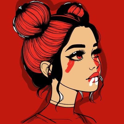 realistic girl with buns on the top of her head