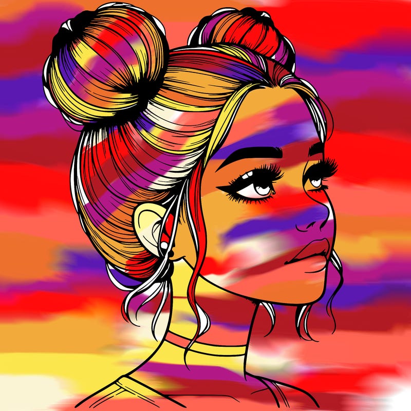 realistic girl with buns on the top of her head