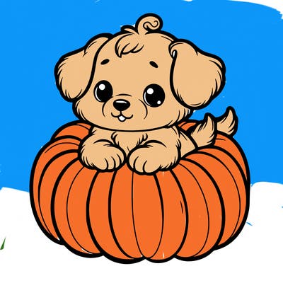 cute little puppy in a pumpkin