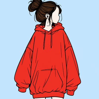 realistic girl with a oversized sweatshirt on and a bun