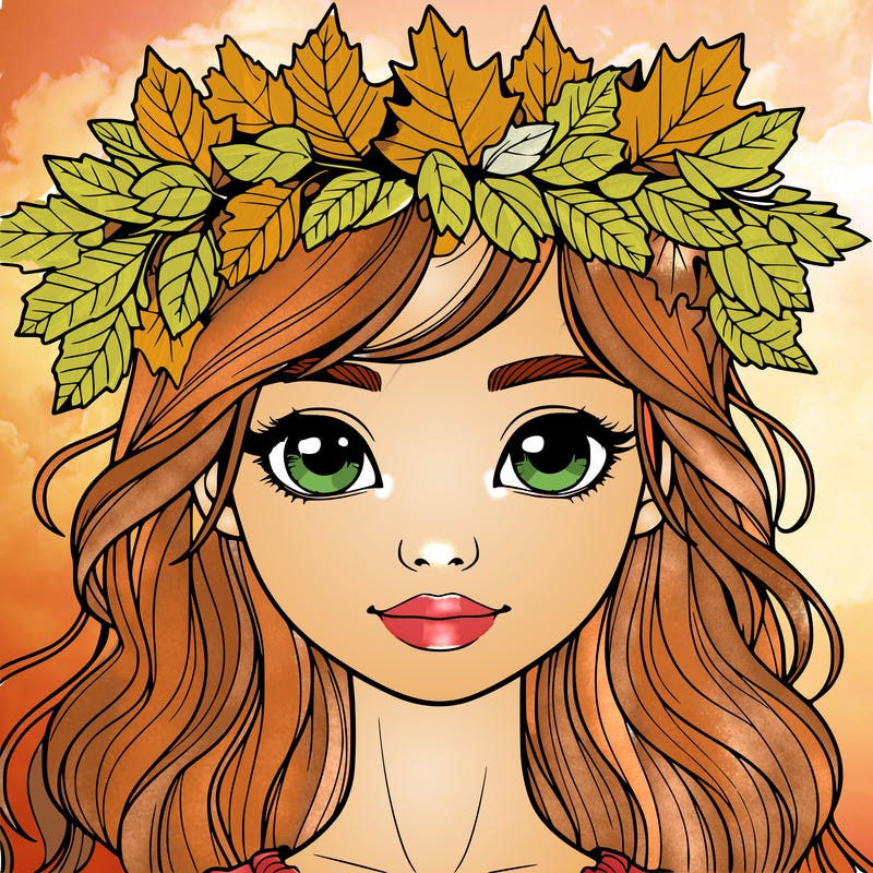 realistic girl with fall leaf crown