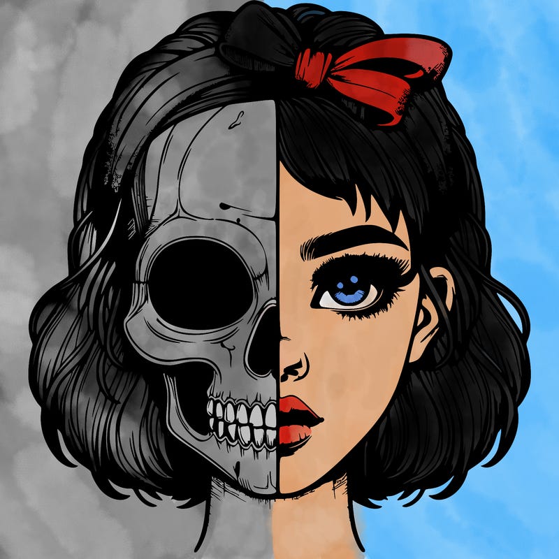 realistic girl with half skull mask