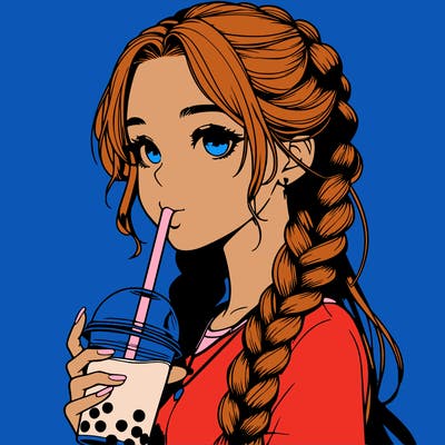 realistic girl with braided hair drinking boba
