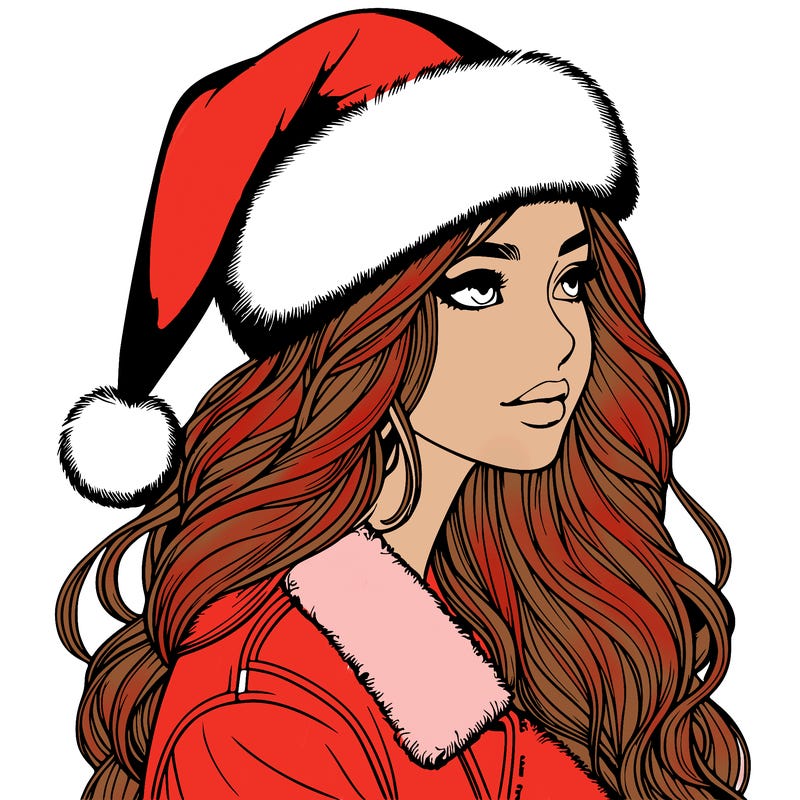realistic girl in santa hat