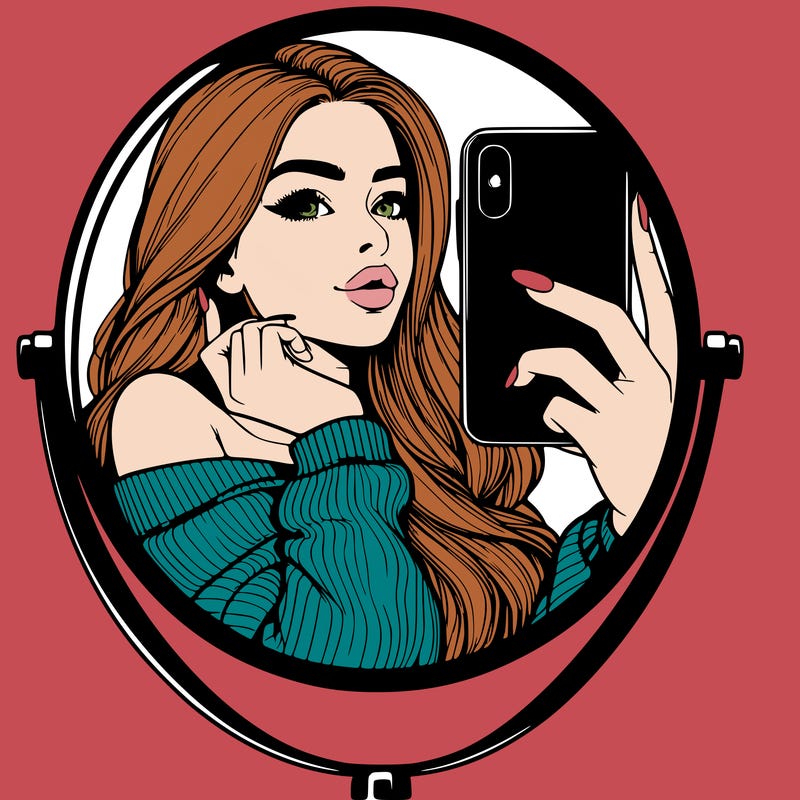 realistic girl taking mirror selfie beautiful