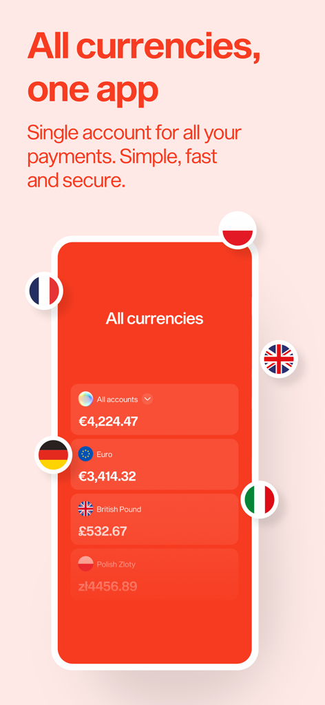 Jeton-Mobil-App mit mehreren Währungskonten und Guthaben