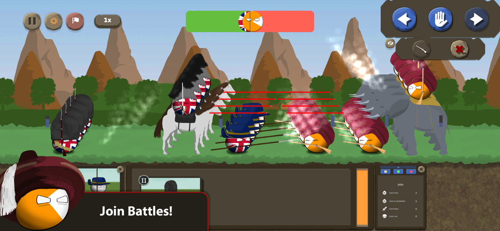 Countryballs at War - Real-time battle scene in Countryballs at War featuring infantry and war elephants
