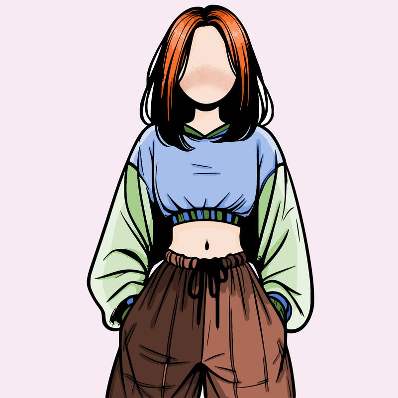 realistic girl faceless with baggy pants and a crop top