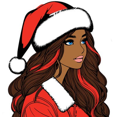 realistic girl in santa hat