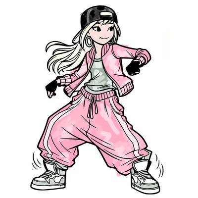 teenage girl doing street dance in baggy clothes