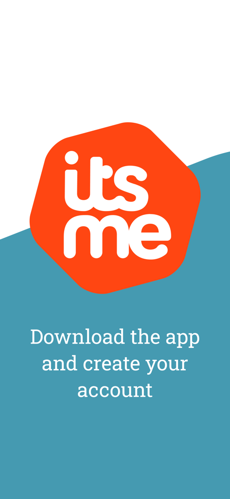 itsme - The welcome screen of the itsme digital ID app featuring the logo and a prompt to download the app and create an account