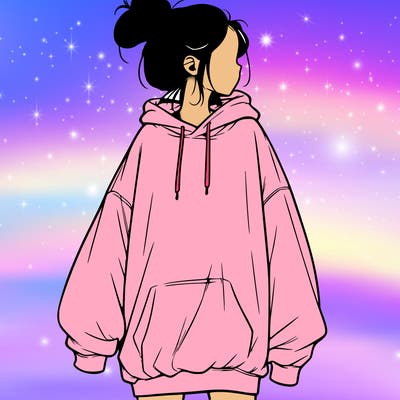 realistic girl with a oversized sweatshirt on and a bun