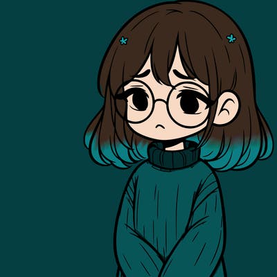sad girl with glasses in a sweater