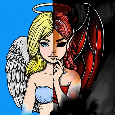 realistic angel half demon