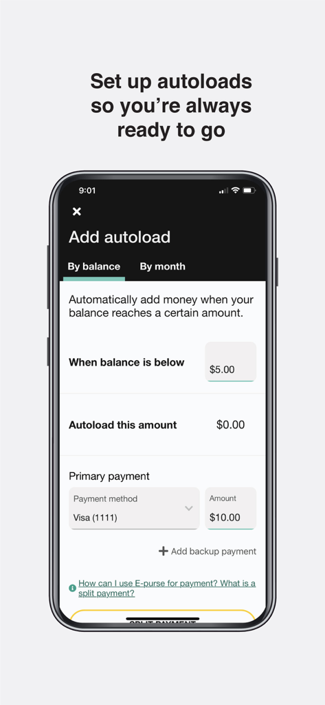 Interface to set up automatic balance reloads for a Seattle transit ORCA card