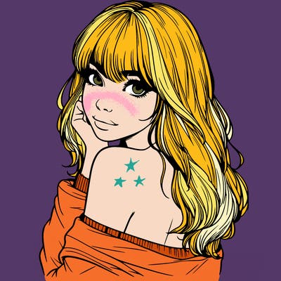 realistic girl with bangs looking over her shoulder