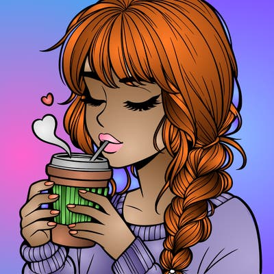 realistic girl drinking coffee
