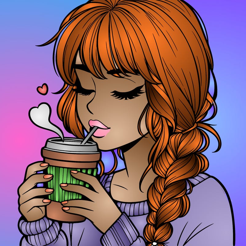 realistic girl drinking coffee